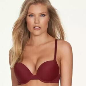 Frederick's of Hollywood Krystal Mega Push Up‎ Bra in Deep Maroon Size 32D NWT